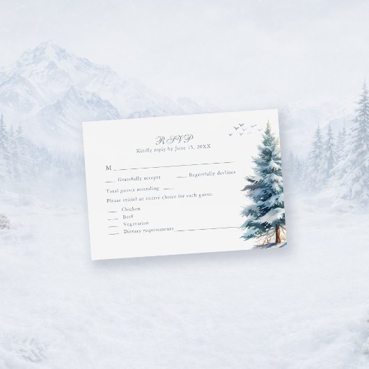 Boho Snowy Mountain & Pine Trees Wedding RSVP Card