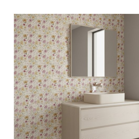 Boho Soft Pink Watercolor Wildflower  タイル