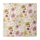 Boho Soft Pink Watercolor Wildflower  タイル (正面)