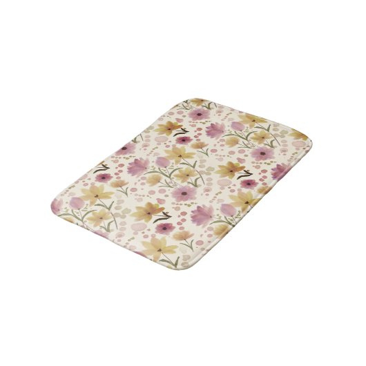 Boho Soft Pink Watercolor Wildflower  バスマット (アングル)