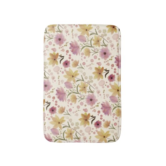 Boho Soft Pink Watercolor Wildflower  バスマット (正面縦)
