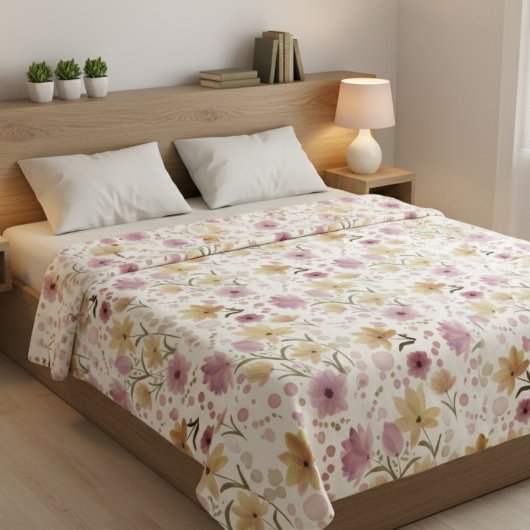 Boho Soft Pink Watercolor Wildflower フリースブランケット