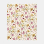 Boho Soft Pink Watercolor Wildflower フリースブランケット (正面)