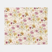 Boho Soft Pink Watercolor Wildflower フリースブランケット (正面(横))