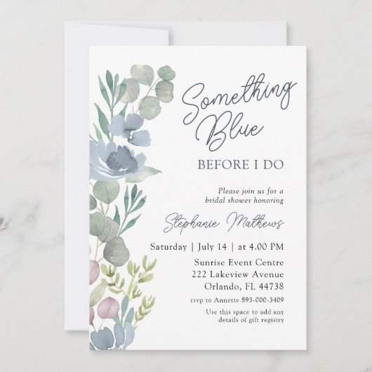 Boho Something Blue Floral Shower Invitation 招待状 (正面)