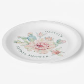 Boho Southwestern Bridal Shower | Floral Cactus ペーパープレート (アングル)