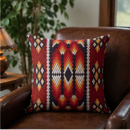Boho Southwestern Tribal Geometric Beaded Rust クッション