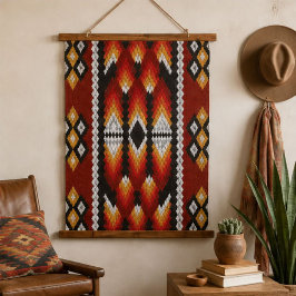 Boho Southwestern Tribal Geometric Beaded Rust 吊り下げ型タペストリー