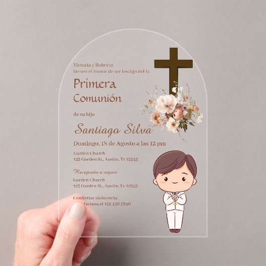 Boho Spanish First Holy Communion アクリル招待状 (インサイチュ (ポータブル))