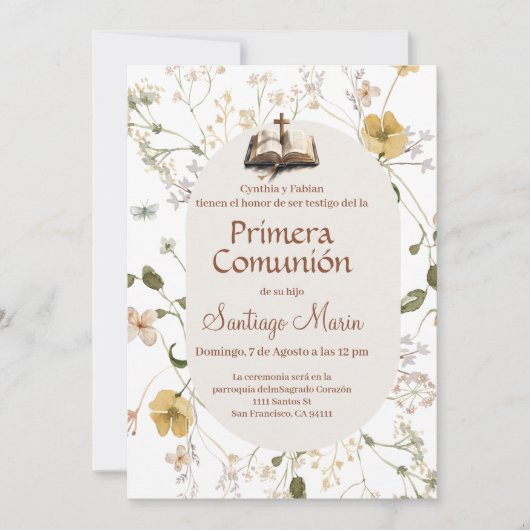 Boho Spanish First Holy Communion 招待状 (正面)