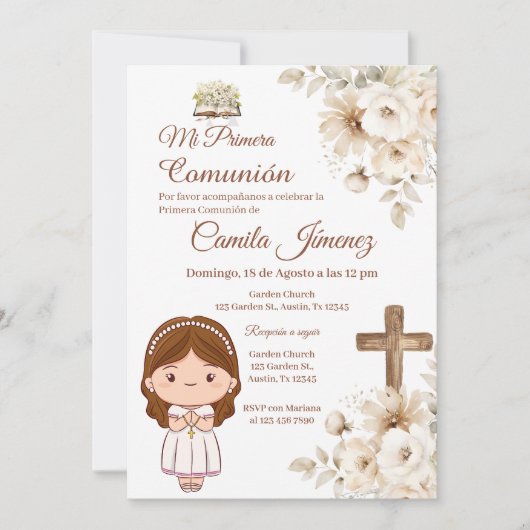 Boho Spanish First Holy Communion 招待状 (正面)