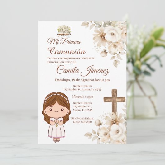 Boho Spanish First Holy Communion 招待状 (スタンド正面)