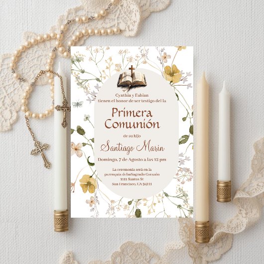 Boho Spanish First Holy Communion 招待状