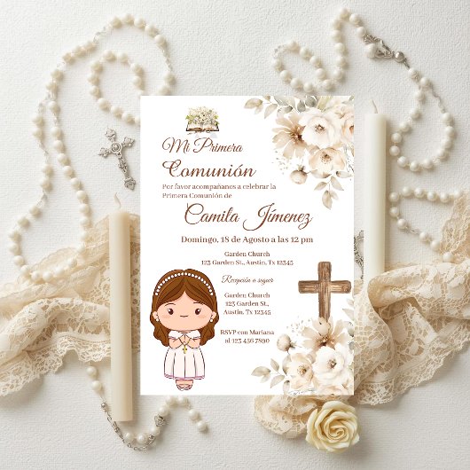 Boho Spanish First Holy Communion 招待状