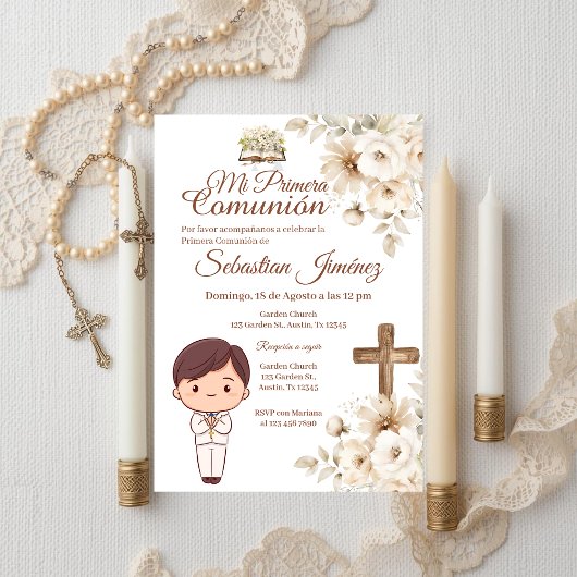 Boho Spanish First Holy Communion 招待状