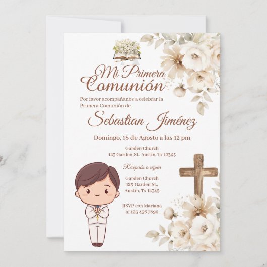 Boho Spanish First Holy Communion 招待状 (正面)