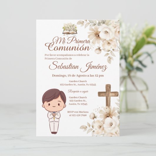 Boho Spanish First Holy Communion 招待状 (スタンド正面)