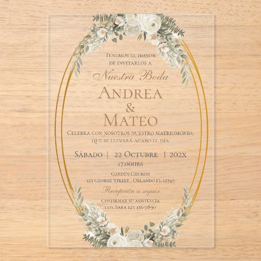 Boho Spanish Wedding Acrylic Invitation アクリル招待状 (正面)