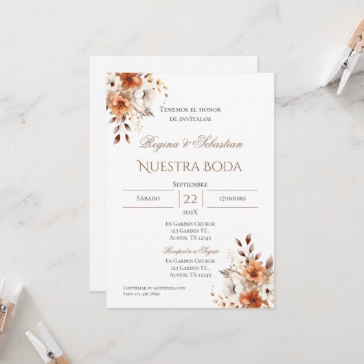 Boho Spanish Wedding Invitation 招待状 (正面/裏面インサイチュ)