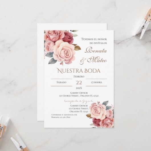Boho Spanish Wedding Invitation 招待状 (正面/裏面インサイチュ)