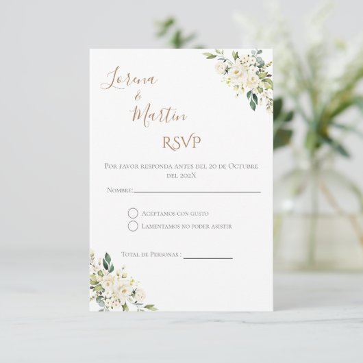 Boho Spanish Wedding RSVP Card エンクロージャーカード (スタンド正面)