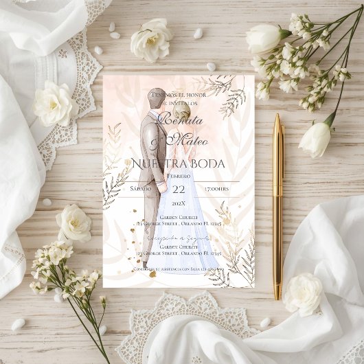 Boho Spanish with bride and groom wedding 招待状