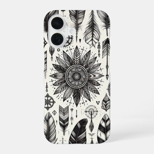 Boho Spirit – 手描き羽根&矢印Phone C iPhone 16ケース (裏面)