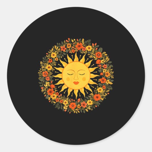 Boho Spiritual Sun Cute Bohemian Celestial Hippie  ラウンドシール (正面)