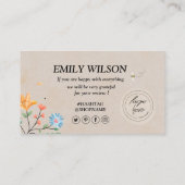 Boho Spring Flowers Thank You Business Card 名刺 (裏面)