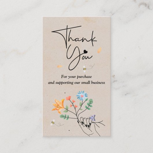 Boho Spring Flowers Thank You Business Card 名刺 (正面)