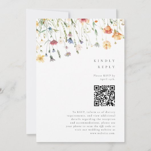 Boho Spring Wildflower QR Code Wedding 招待状 (裏面)