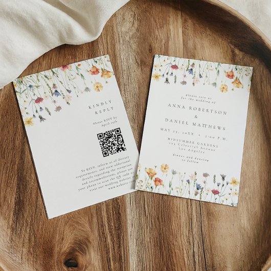 Boho Spring Wildflower QR Code Wedding 招待状