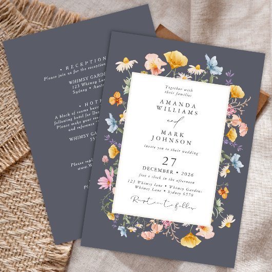 Boho Spring Wildflowers Botanical Garden Wedding 招待状