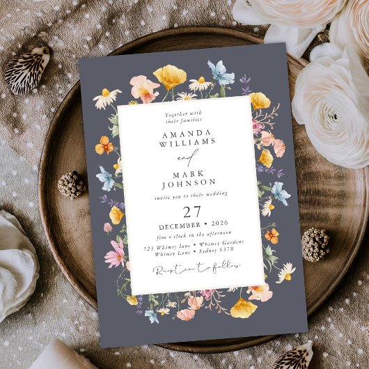 Boho Spring Wildflowers Botanical Garden Wedding 招待状
