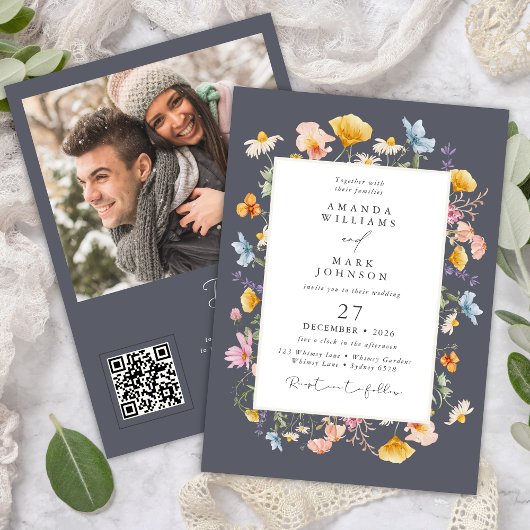 Boho Spring Wildflowers Botanical Garden Wedding 招待状