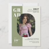 Boho Ssgeグリーンはっきりしたタイポグラフィ写真卒業 招待状 (正面)