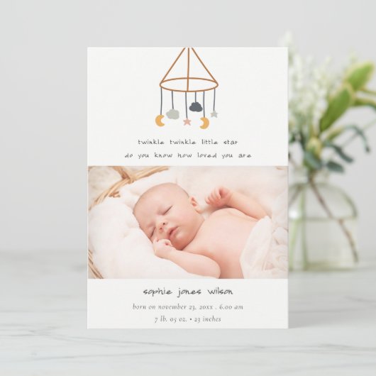 Boho Star Moon Cloudベビー写真誕生のお知らせ サンキューカード (スタンド正面)