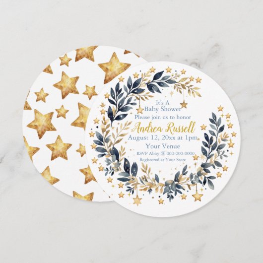 Boho Stars Greenery Baby Shower Invitation セーブザデート (正面/裏面)