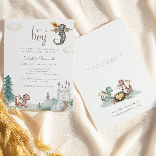 Boho Storybook Dragon It's A Boy Baby Shower 招待状