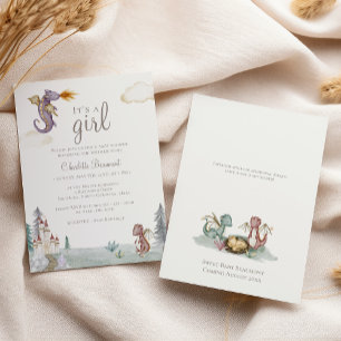 Boho Storybook Dragon It's A Girl Baby Shower 招待状