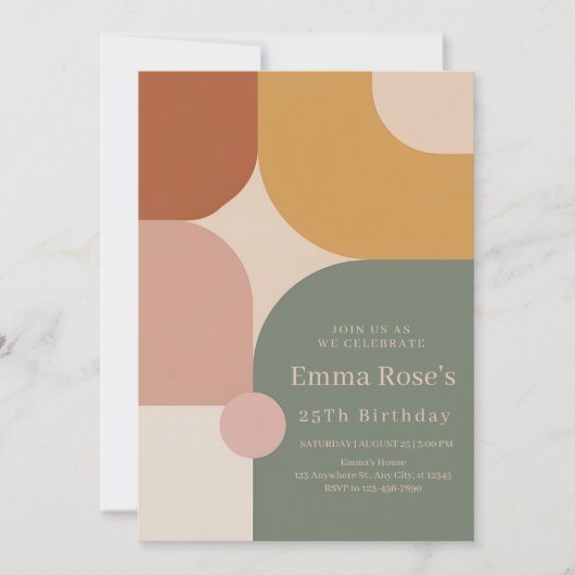 Boho Stripes Birthday Bash – Mint & Orange 招待状 (正面)