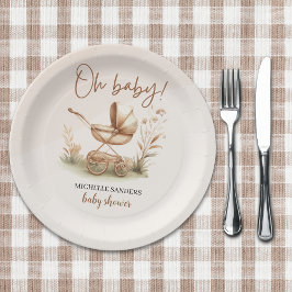 Boho Style Baby stroller neutral baby shower ペーパープレート