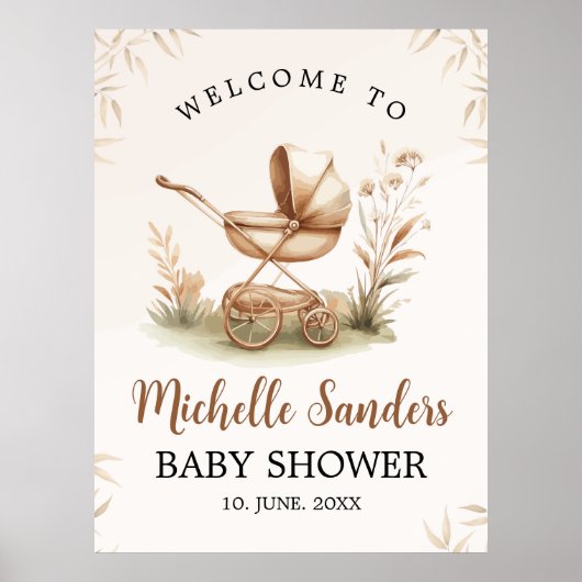  Boho Style Baby stroller neutral baby shower ポスター (正面)