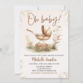 Boho Style Baby stroller neutral baby shower 招待状 (正面)