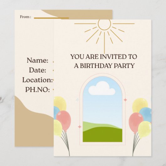 Boho Style Birthday Invitation card 招待状 (正面/裏面)