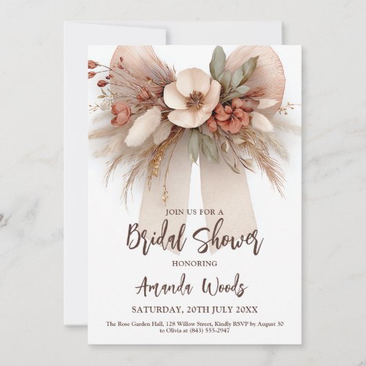 Boho style floral bridal shower card 招待状 (正面)