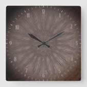 Boho style organic sunburst mandala earthy brown スクエア壁時計 (正面)