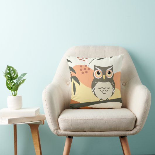 Boho Style Owl Design Pillow クッション (椅子)