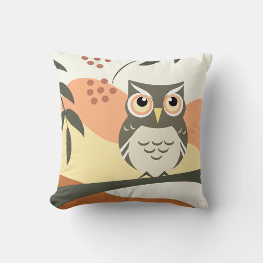 Boho Style Owl Design Pillow クッション (正面)