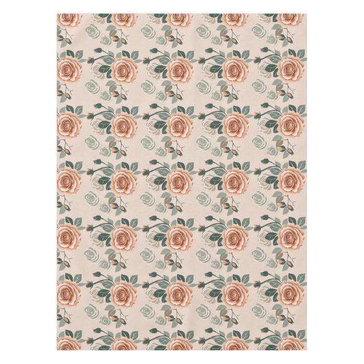 Boho Style Roses In Pastel Orange And Sage Green  テーブルクロス (正面)